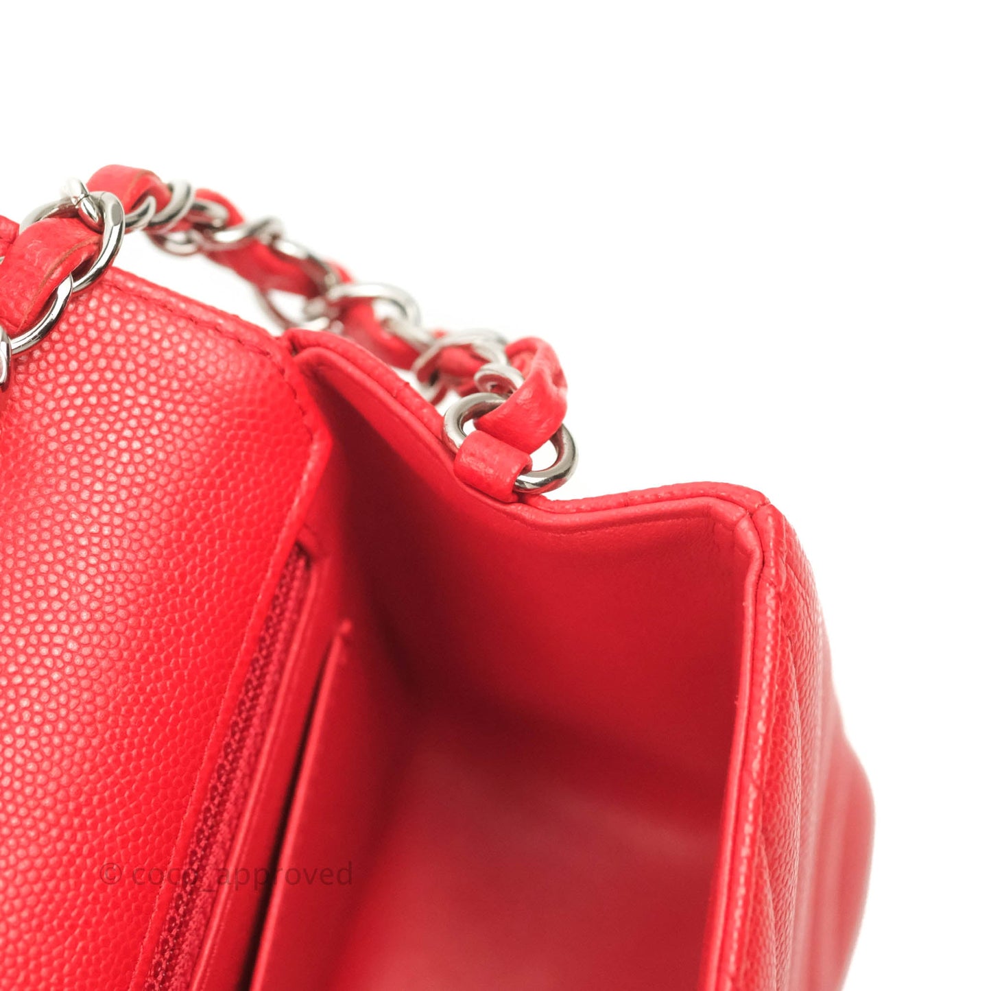 Chanel Quilted Mini Rectangular Flap Red Chevron Caviar Silver Hardware