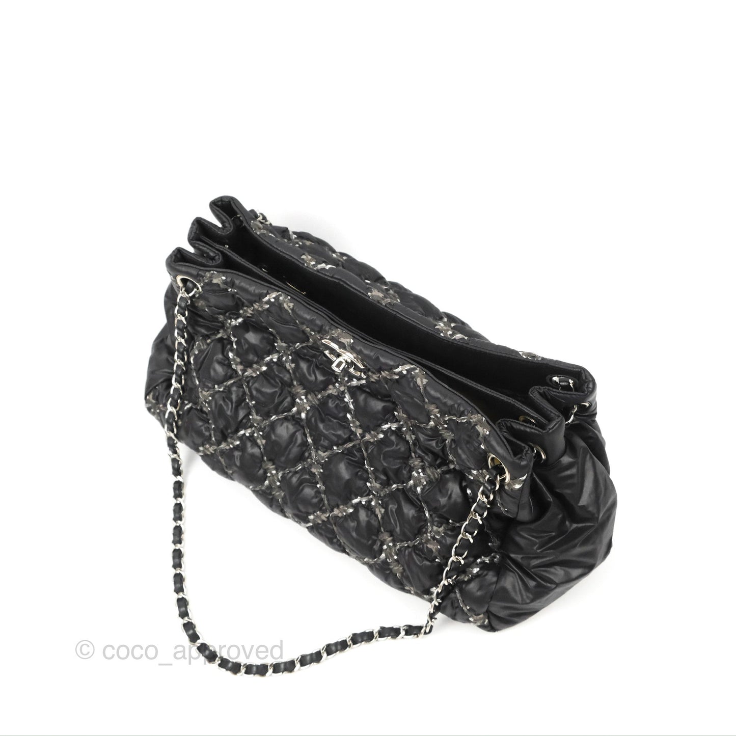 Chanel Large Tweed on Stitch Tote Quilted Nylon Black