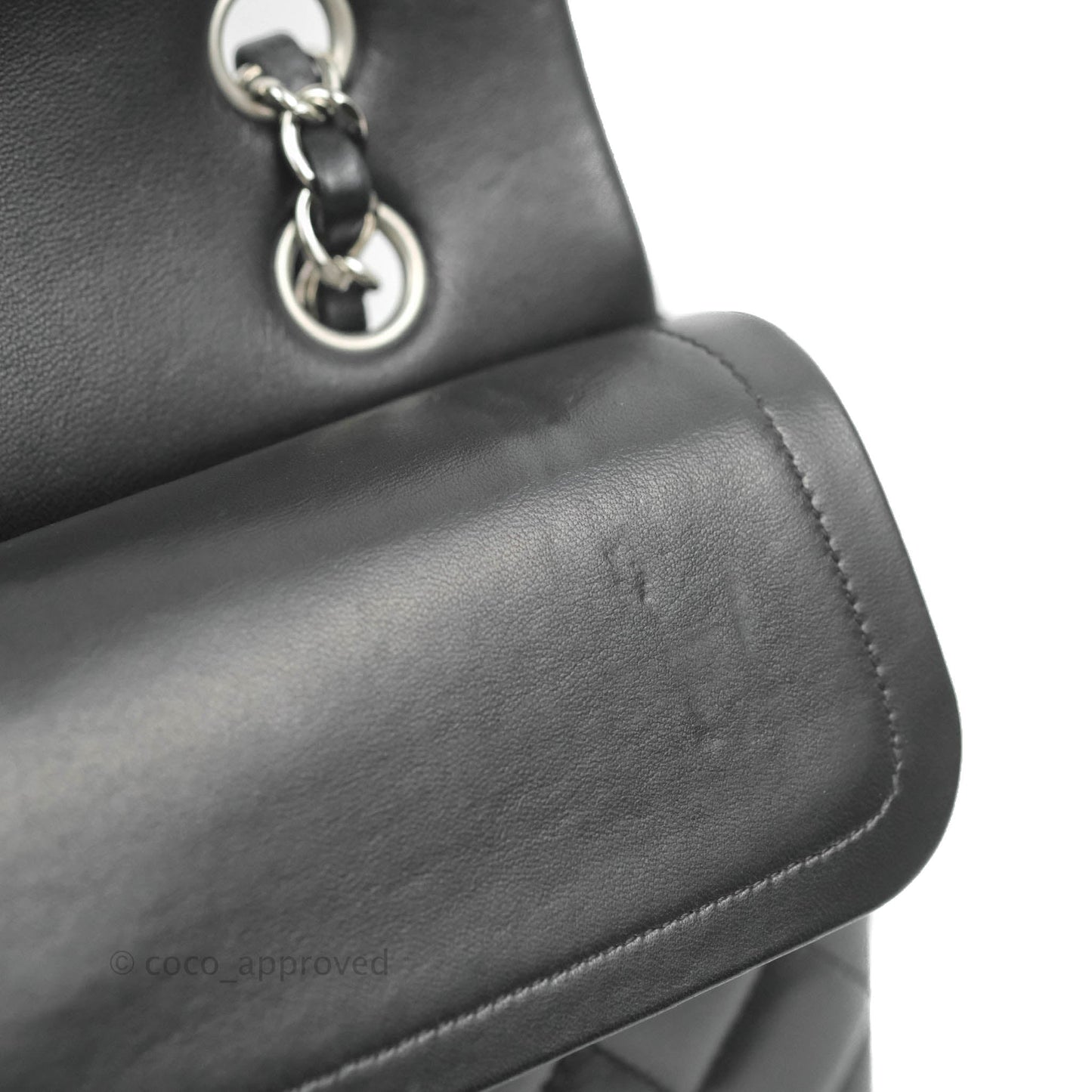 Chanel Classic M/L Medium Flap Quilted Black Lambskin Silver Hardware