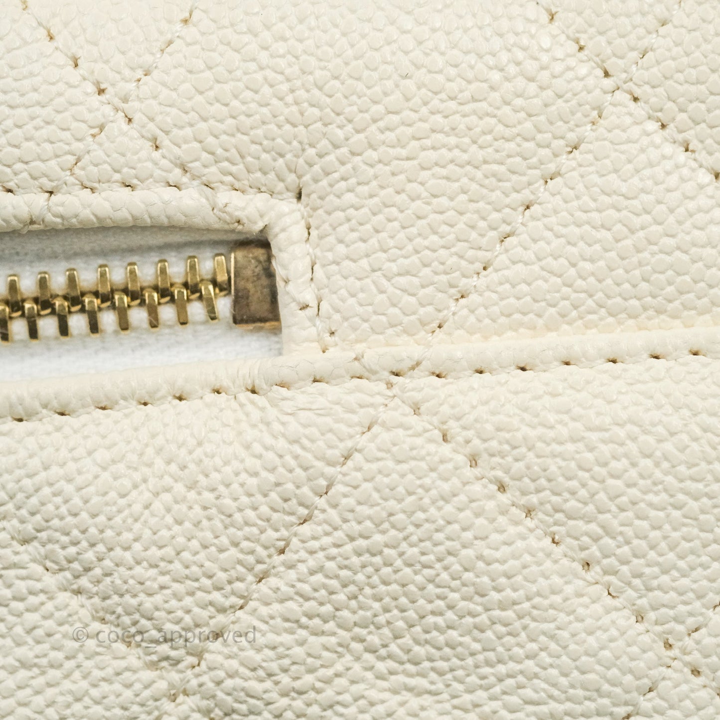 Chanel Mini Clutch With Chain White Caviar Aged Gold Hardware
