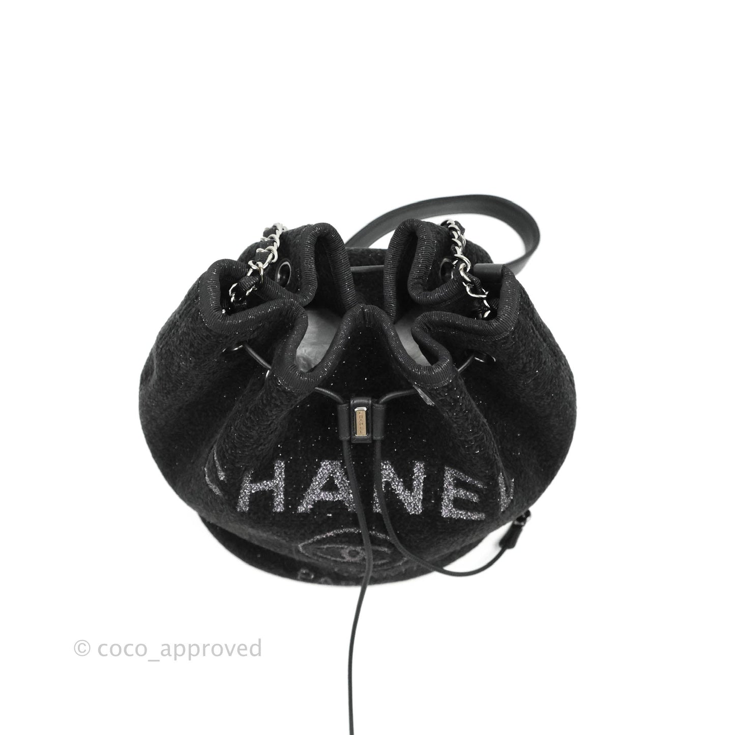 Chanel Deauville Drawstring Bag Black Glitter Lurex