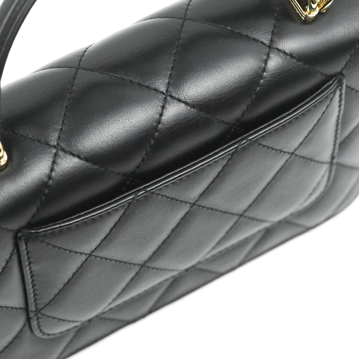 Chanel Small Coco Lady Quilted Flap Bag With Top Handle Black Calfskin Gold Hardware