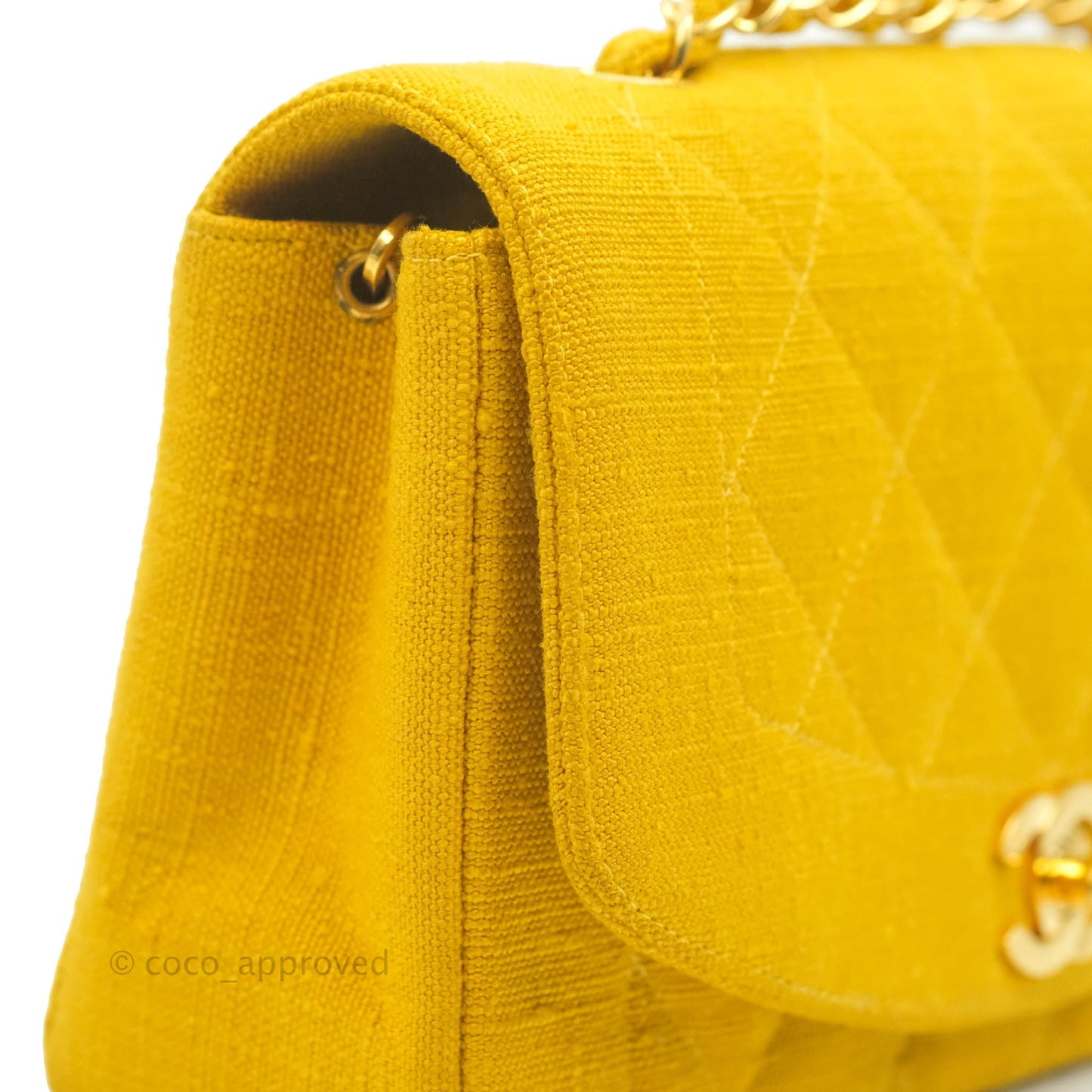 Chanel Vintage Small Classic Diana Flap Bag Yellow Linen Fabric 24K Gold Hardware