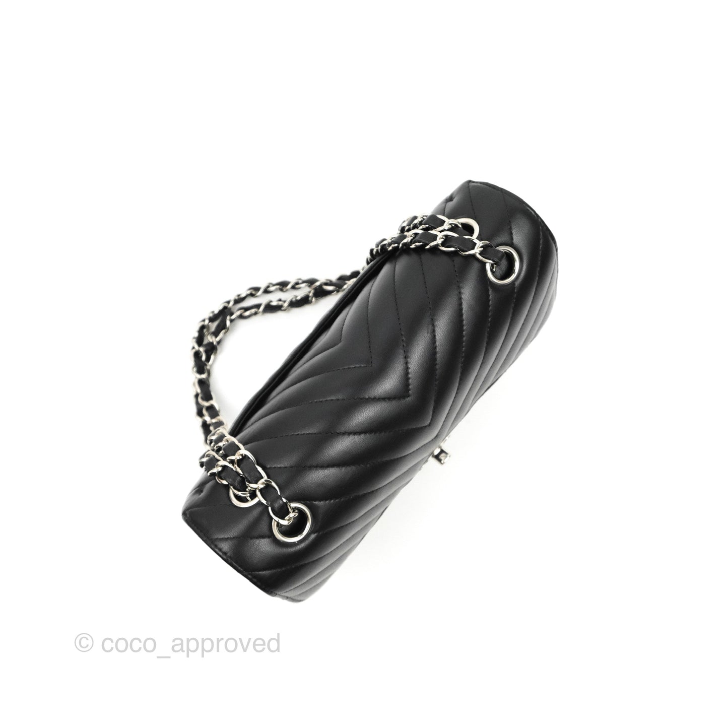 Chanel Small Classic Flap Chevron Black Lambskin Silver Hardware 21C