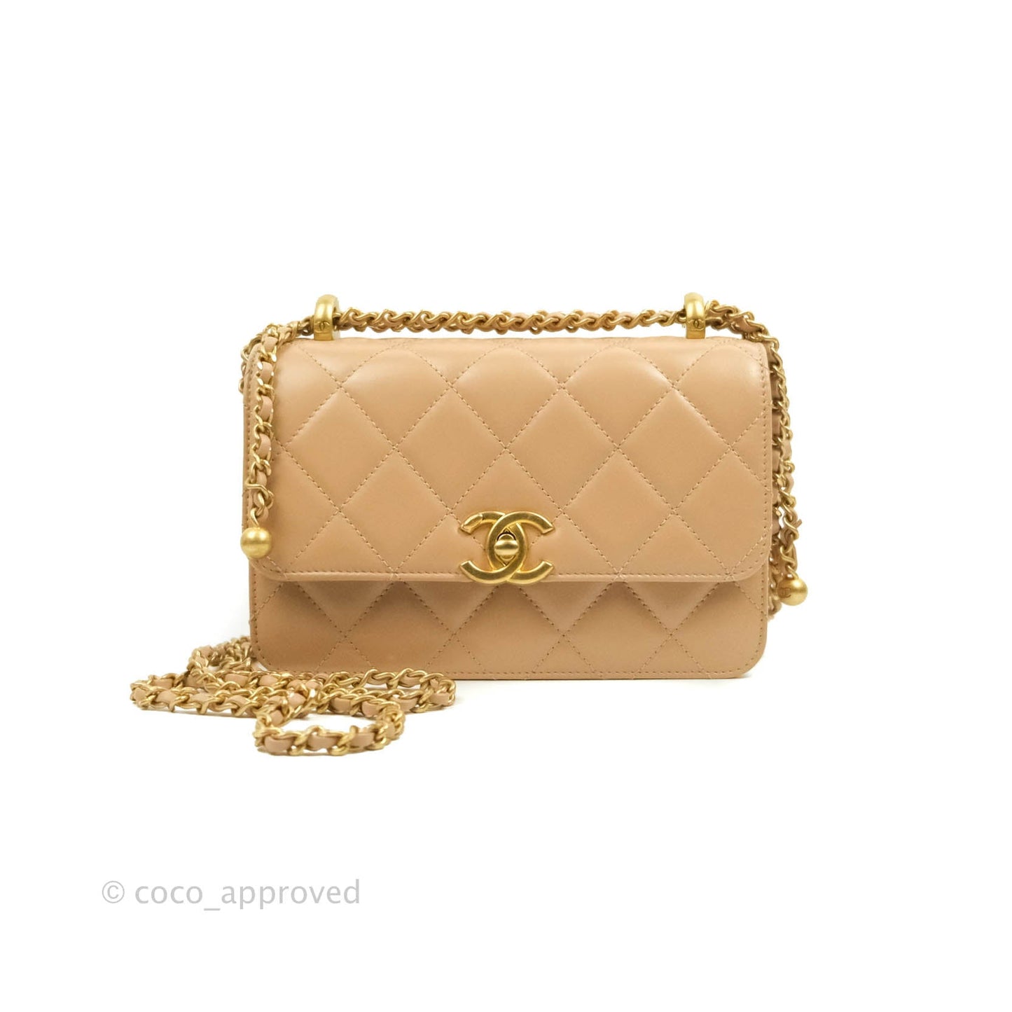 Chanel Quilted Mini Perfect Fit Adjustable Beige Calfskin Gold Hardware 21A