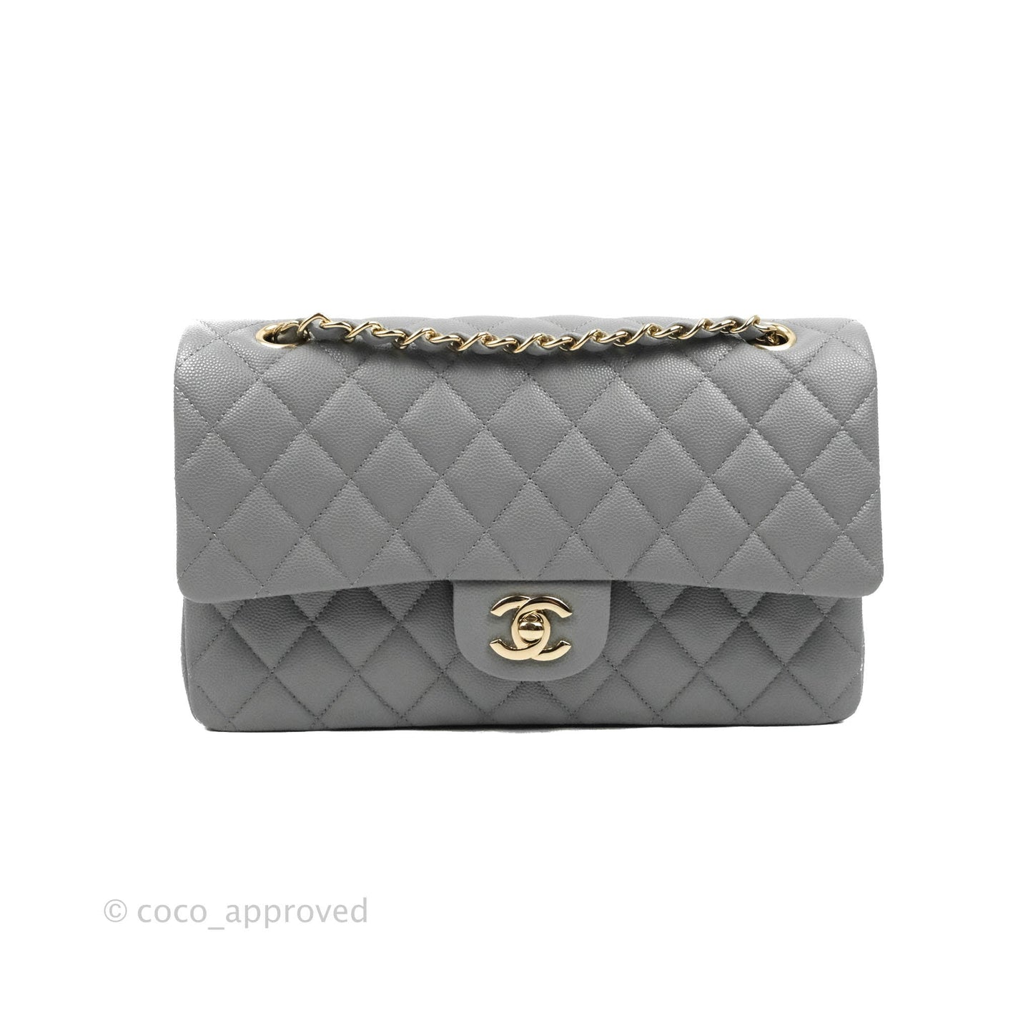 Chanel Classic M/L Medium Flap Quilted Grey Caviar Gold Hardware 20C