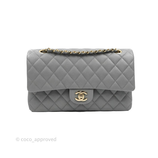 Chanel Classic M/L Medium Flap Quilted Grey Caviar Gold Hardware 20C