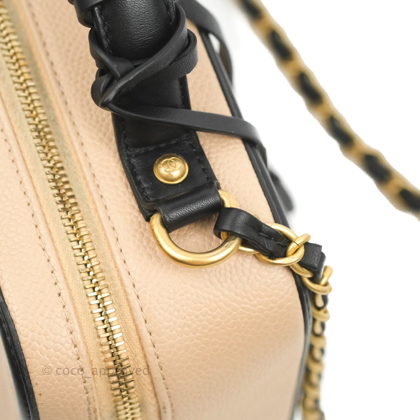 Chanel Quilted Medium CC Filigree Vanity Case Beige Caviar Aged Gold Hardware
