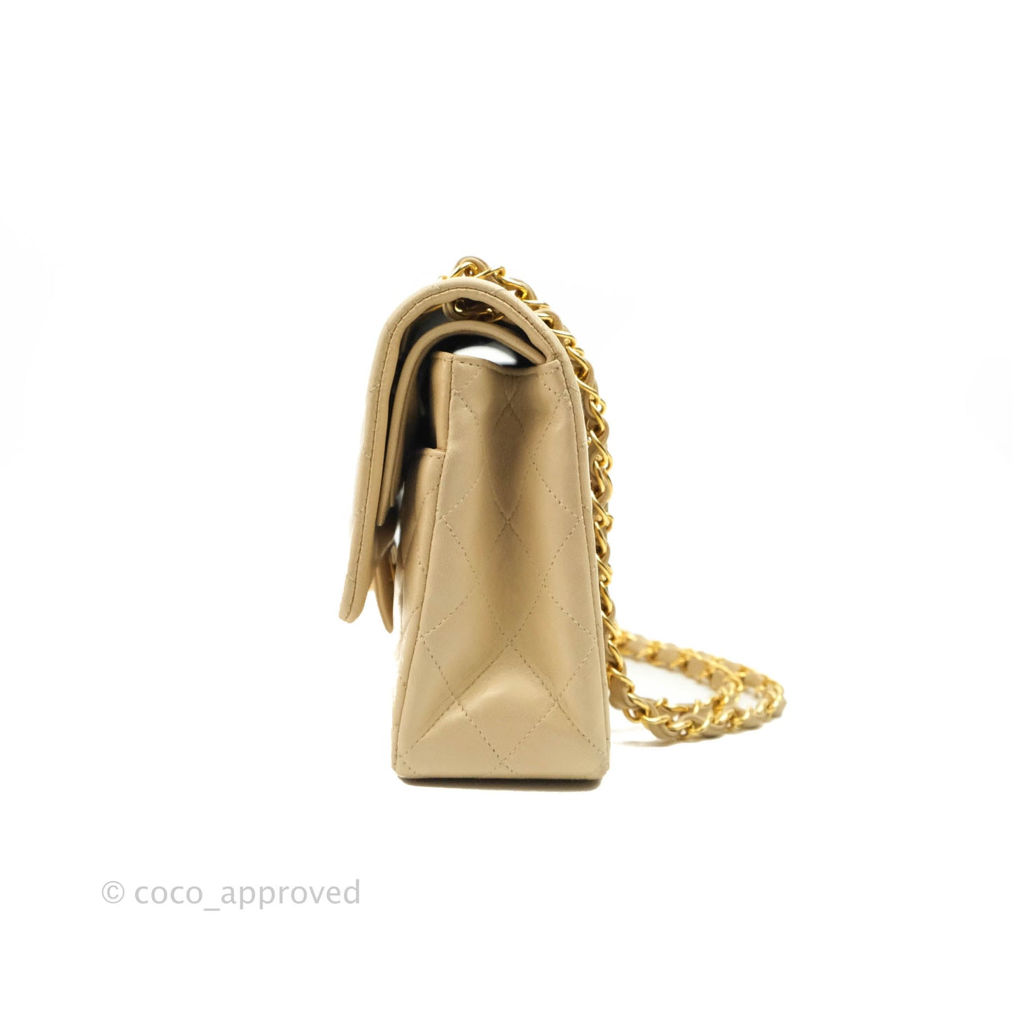 Chanel Vintage Classic M/L Medium Double Flap Bag Beige Lambskin 24K Gold Hardware