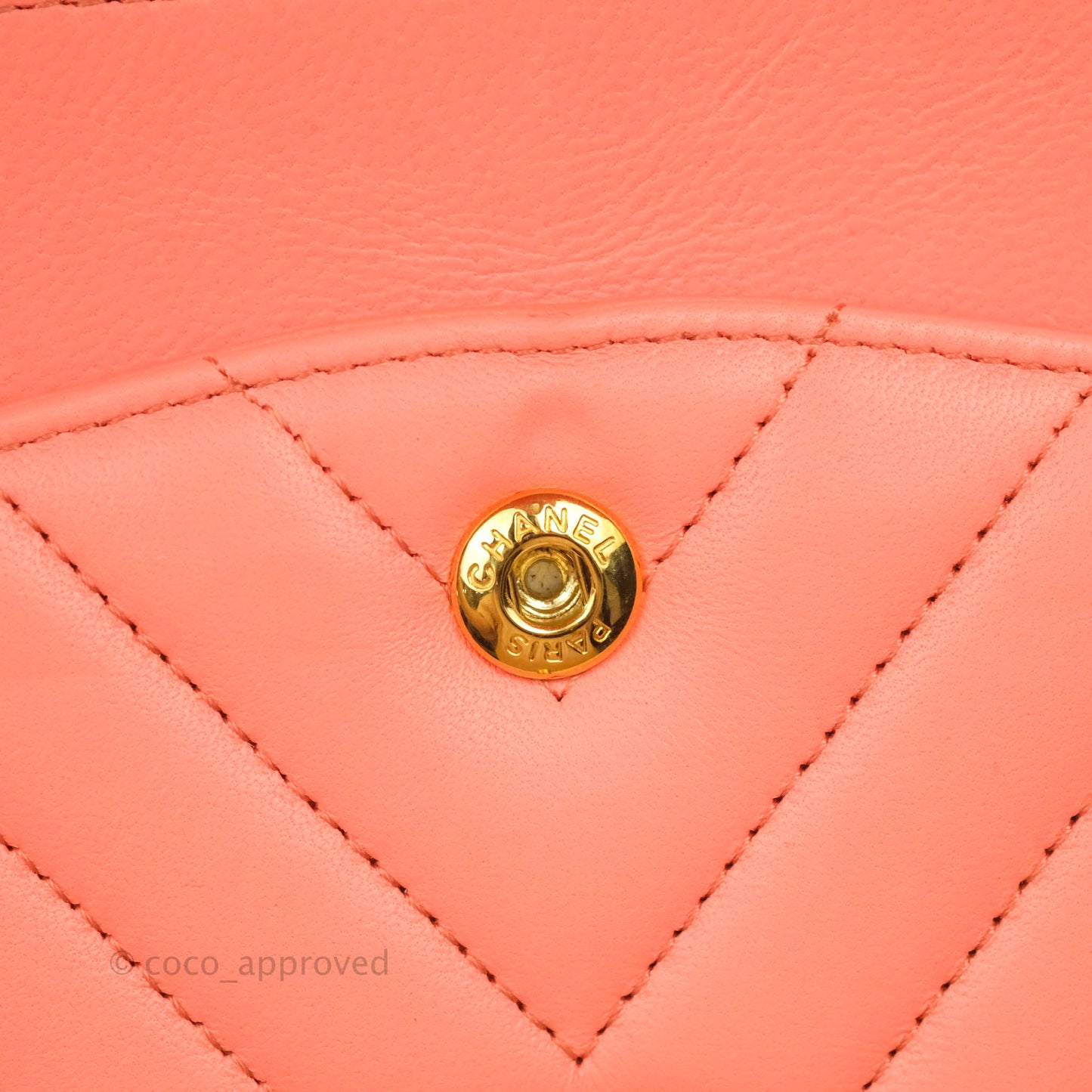 Chanel Classic M/L Medium Chevron Double Flap Coral Pink Lambskin Aged Gold Hardware