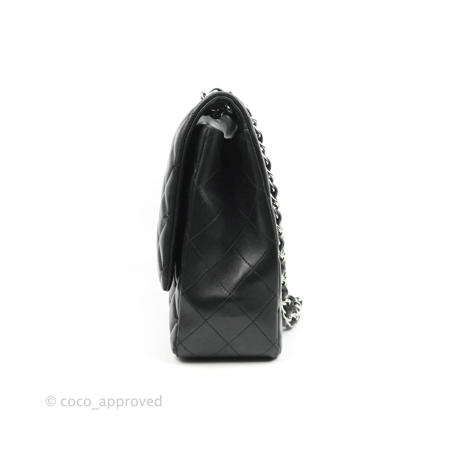 Chanel Quilted Maxi Single Flap Black Lambskin Silver Hardware