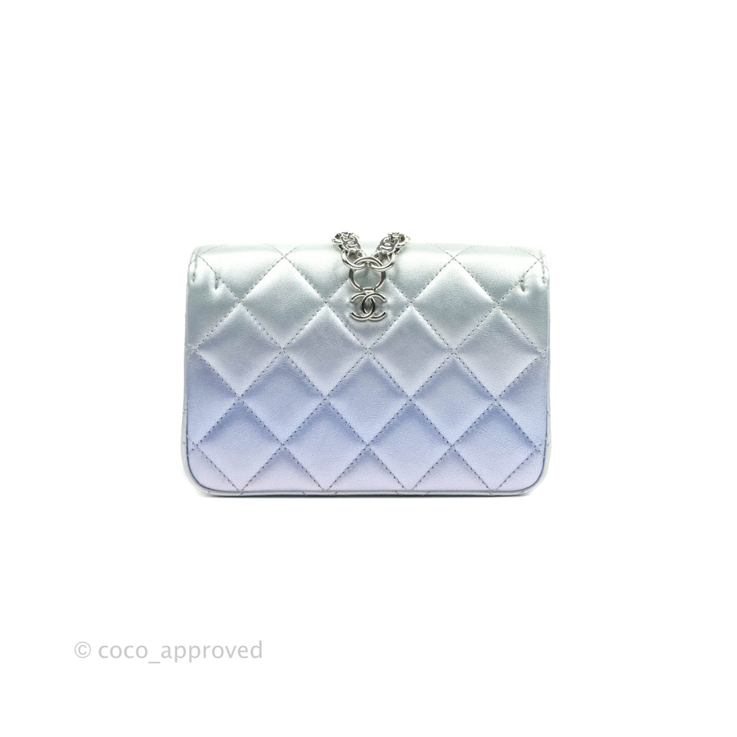 Chanel Wristlet Clutch Iridescent Rainbow Calfskin Leather 21K