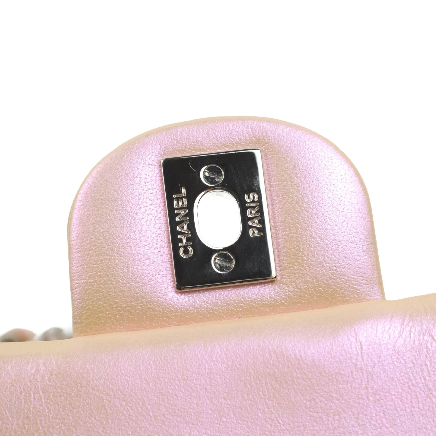 Chanel Quilted Mini Rectangular Flap Iridescent Pink Calfskin Silver Hardware