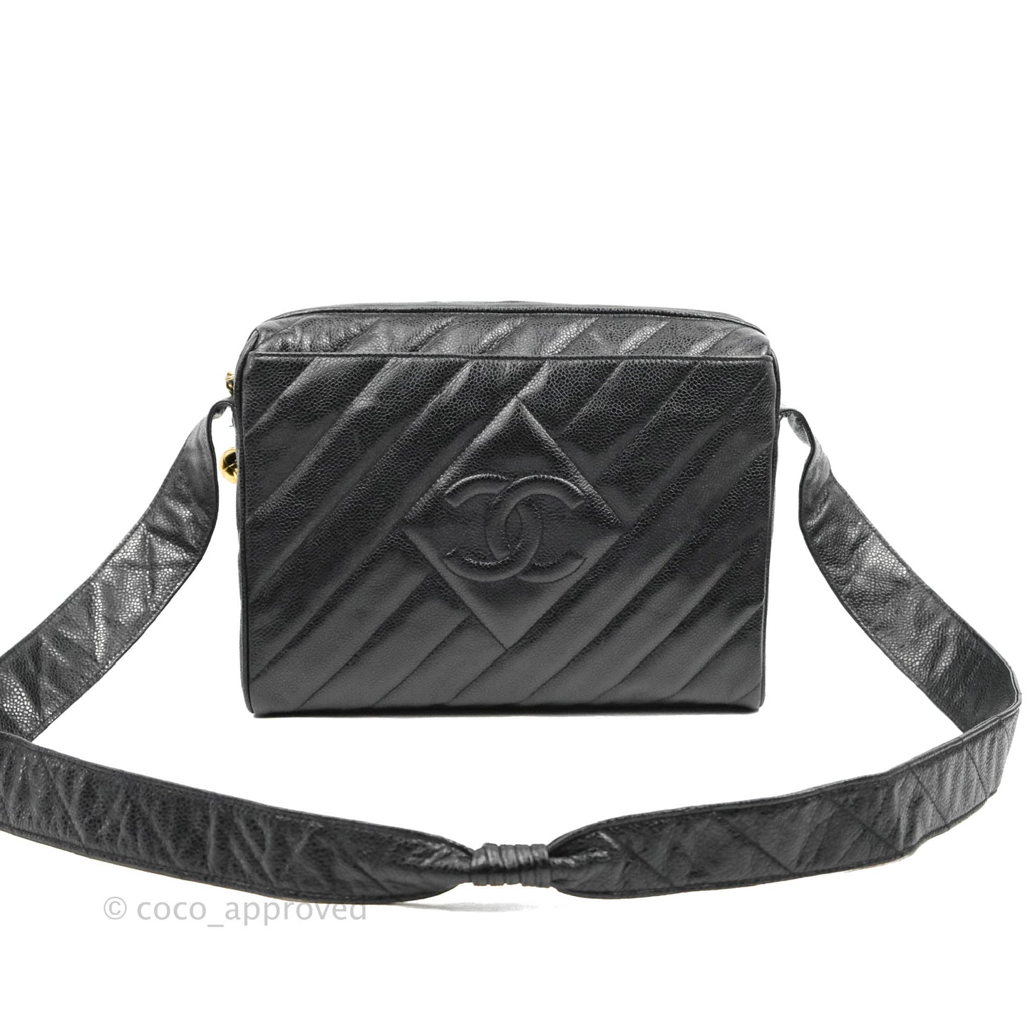 Chanel Vintage Large Camera Bag Black Caviar Gold Hardware
