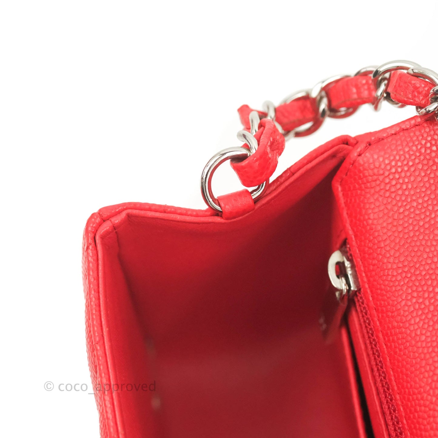 Chanel Quilted Mini Rectangular Flap Red Chevron Caviar Silver Hardware
