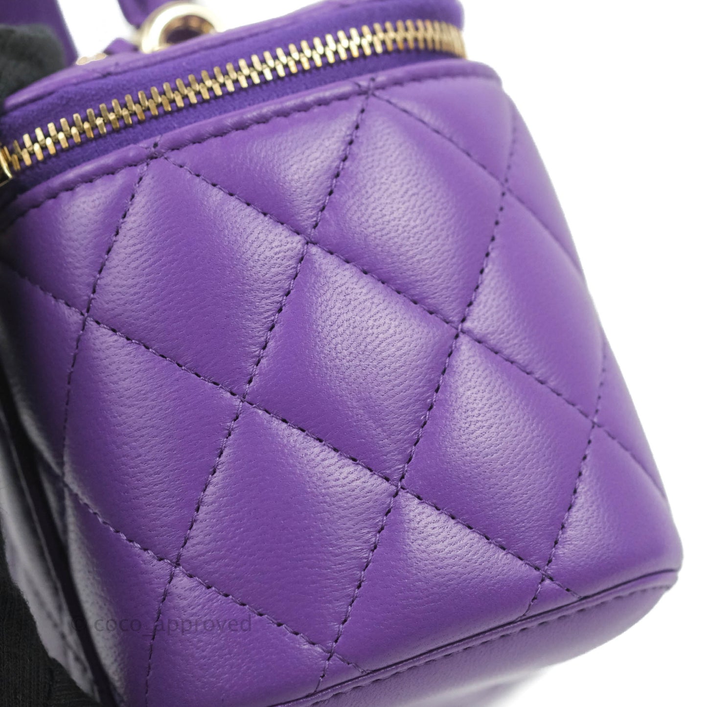 Chanel Vanity Rectangular Top Handle Purple Lambskin Gold Hardware