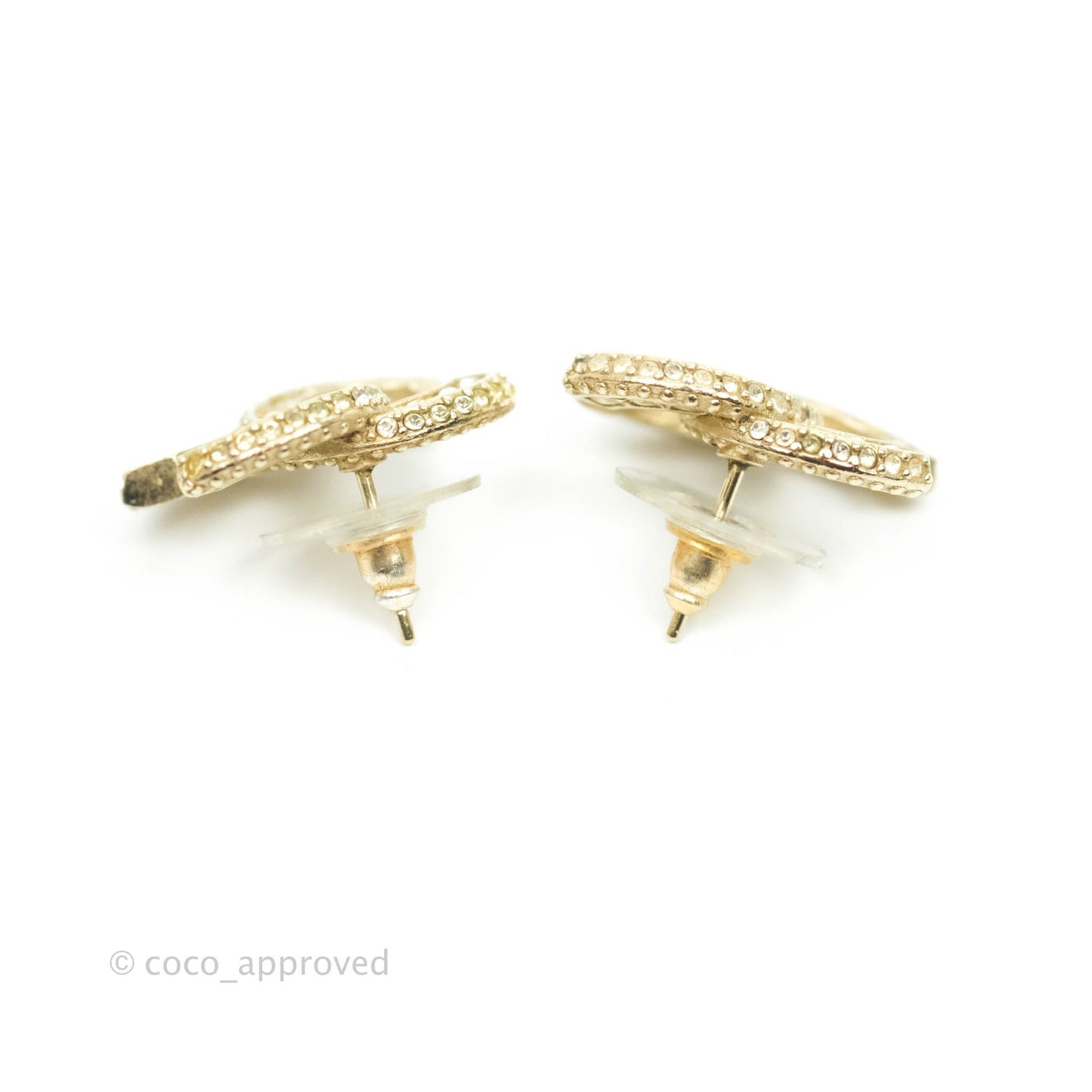 Chanel Crystal CC Earrings Gold Tone 16V
