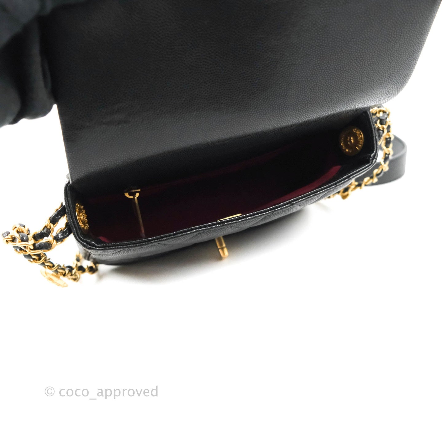 Chanel Small Buttons Gold Coins Flap Bag Black Caviar Aged Gold Hardware