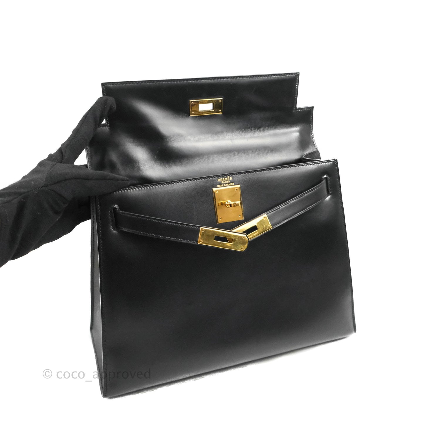 Hermès Kelly 28 Vintage Sellier Black Box Leather Gold Hardware