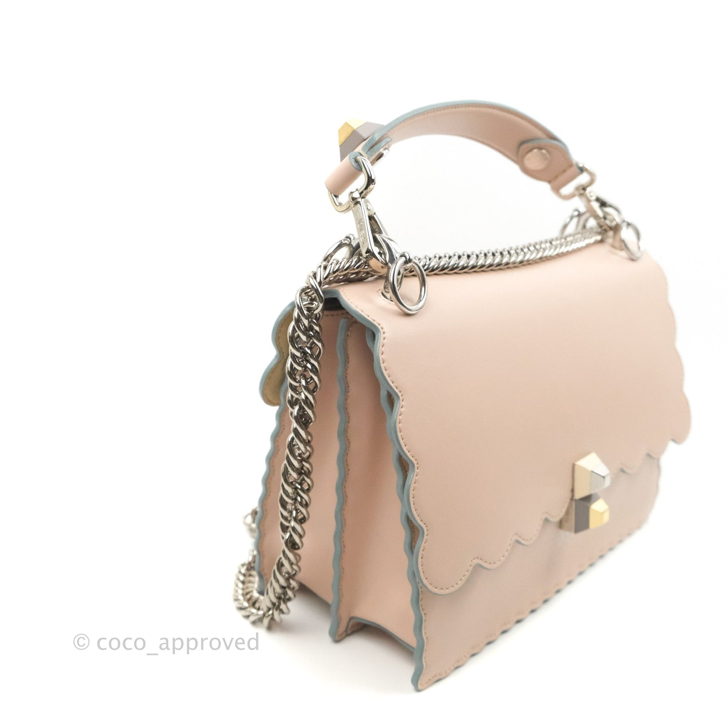 Fendi Kan I Scalloped Shoulder Bag Pale Pink Silver Hardware