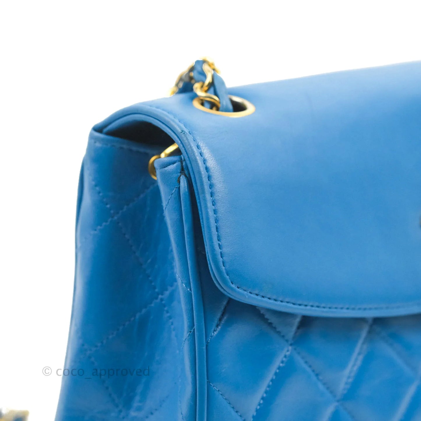 Chanel Vintage Trapezoid Flap Bag Blue Lambskin 24K Gold Hardware