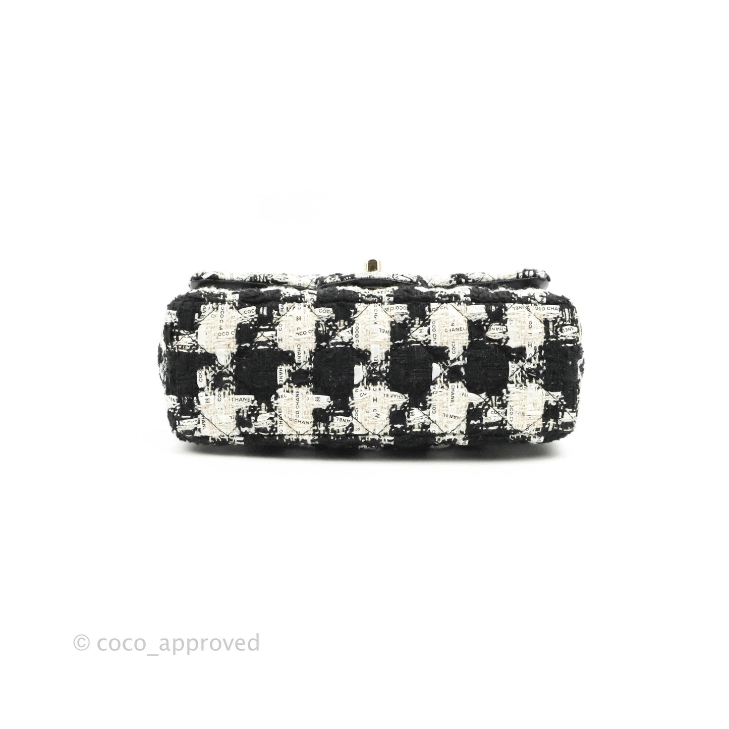 Chanel Quilted Mini Rectangular Flap Tweed Houndstooth Black & White Gold Hardware