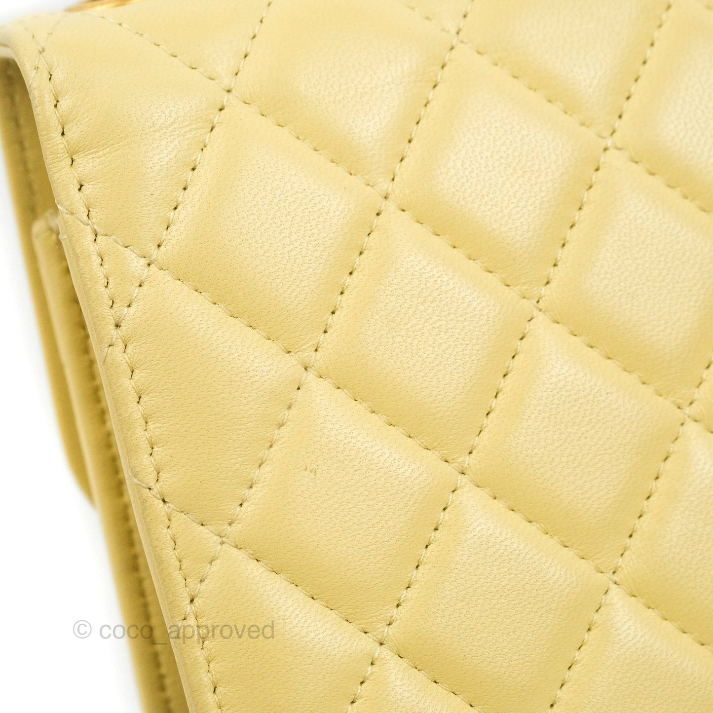 Chanel Quilted Pearl Crush Phone Holder With Chain Yellow Lambskin