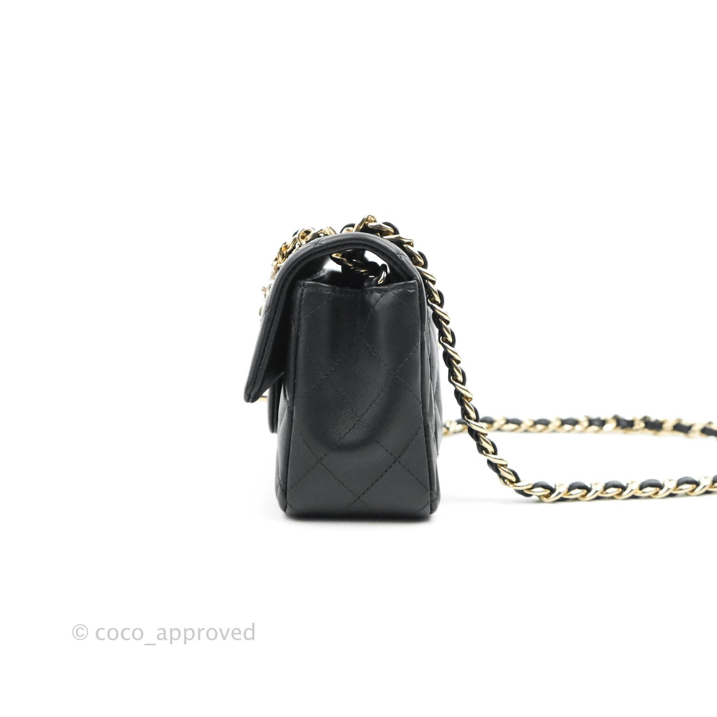 Chanel Quilted Mini Rectangular Lambskin Black Flap With Charms Gold Hardware 21C