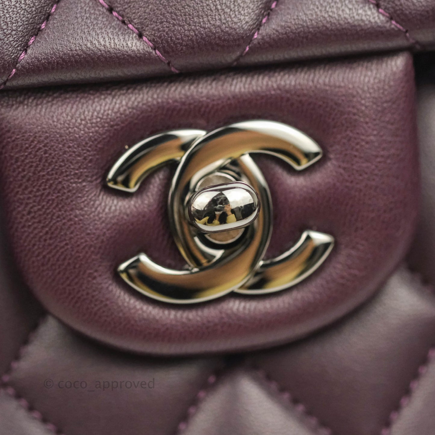 Chanel Classic M/L Medium Flap Quilted Purple Burgundy Lambskin Silver Hardware