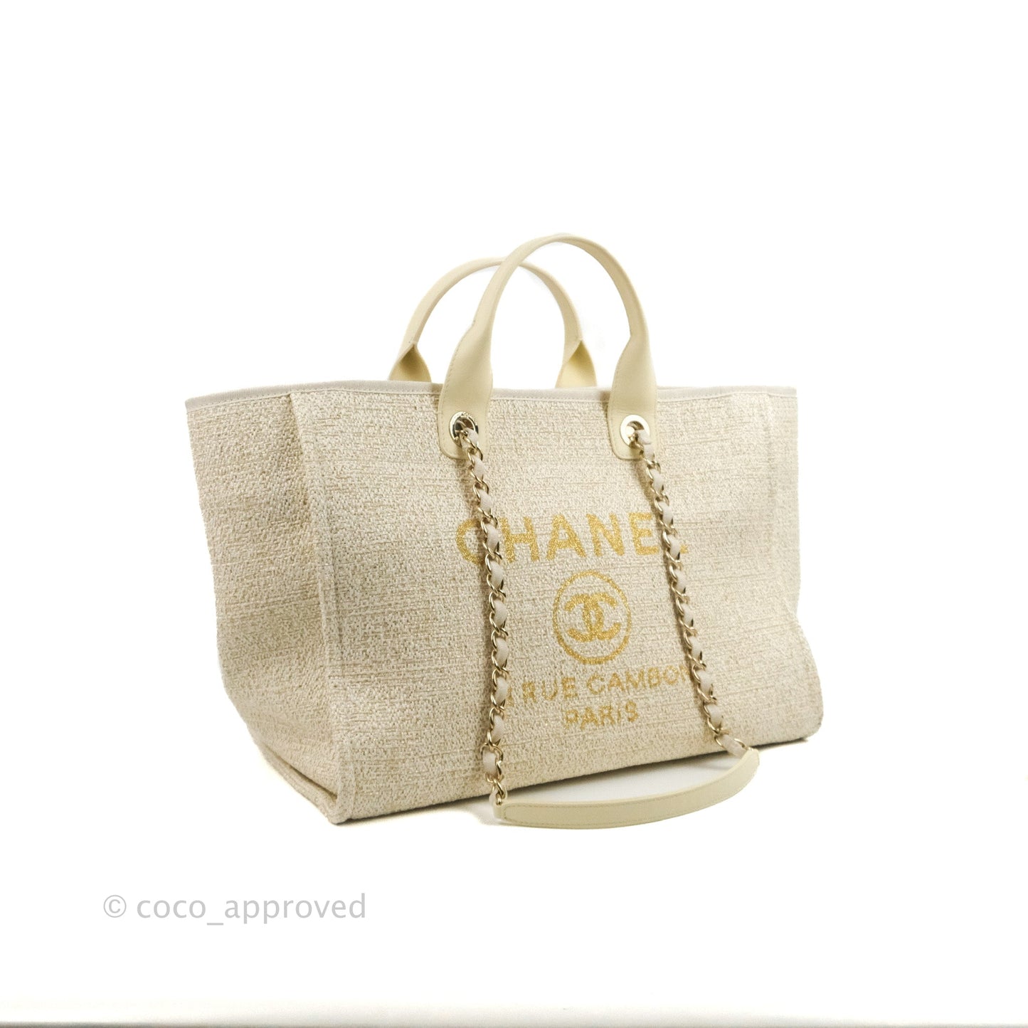 Chanel Large Deauville Ivory/Gold Canvas Gold Hardware