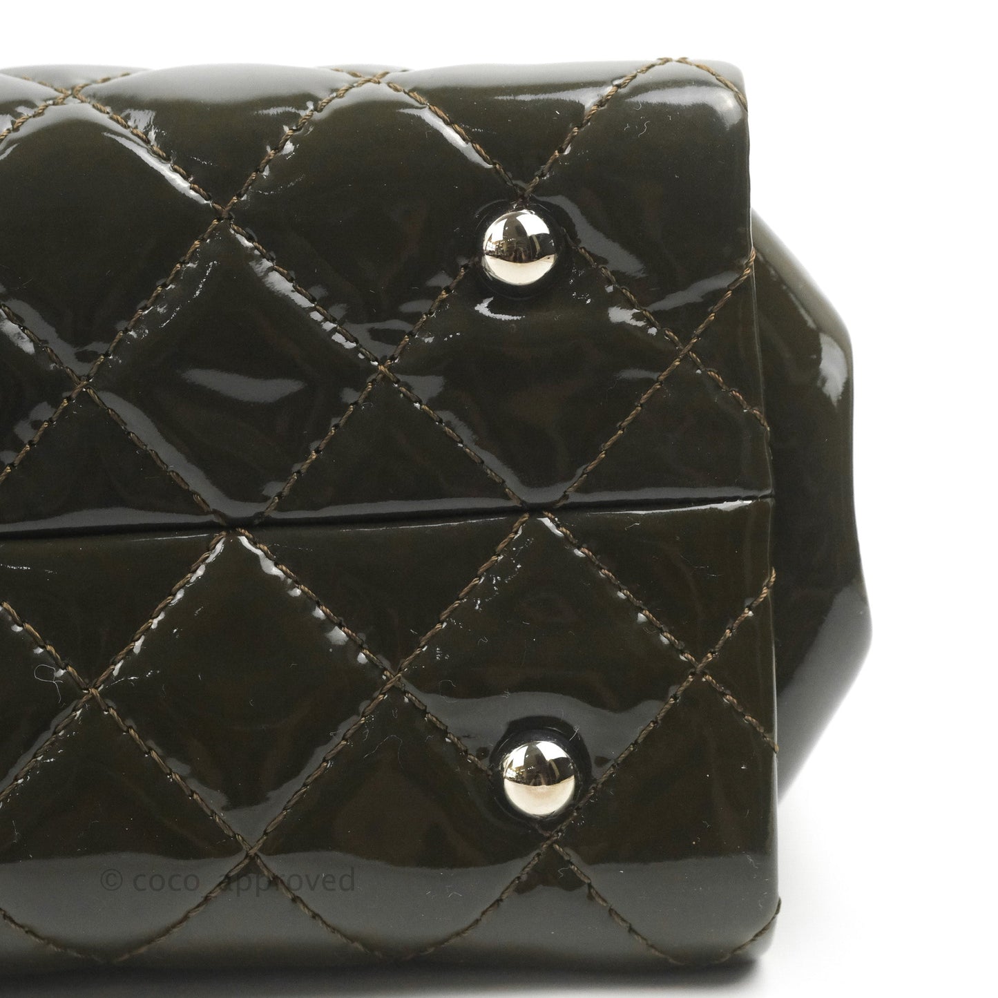 Chanel CC Tote Quilted Dark Green Patent Silver Hardware