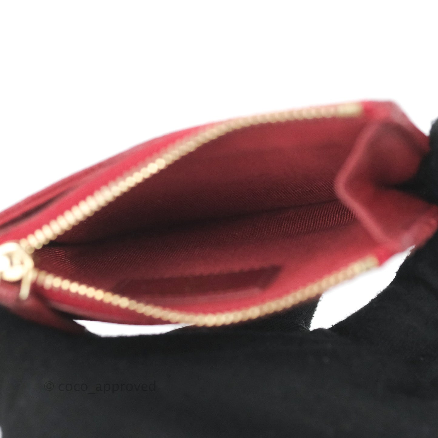 Chanel Quilted CC Zipped Card Holder Red Caviar Gold Hardware