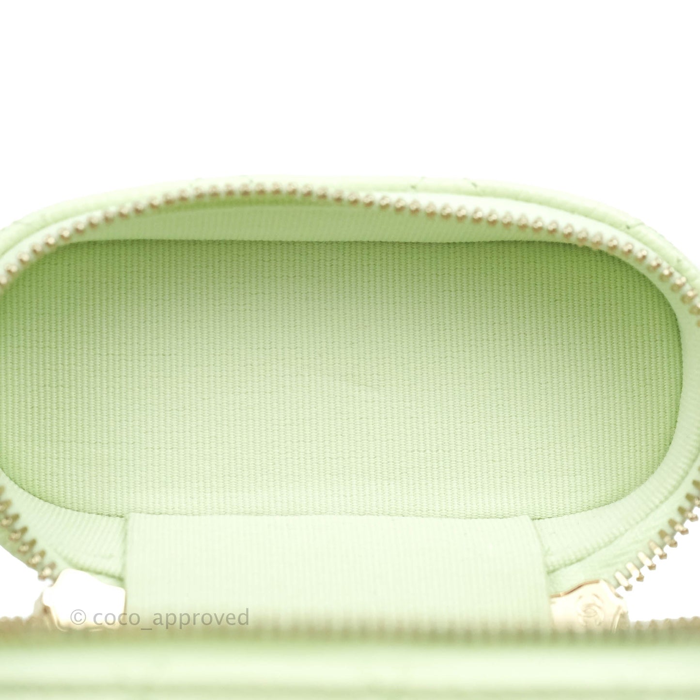 Chanel Quilted Small Handle With Care Vanity Case With Chain Green Caviar Gold Hardware