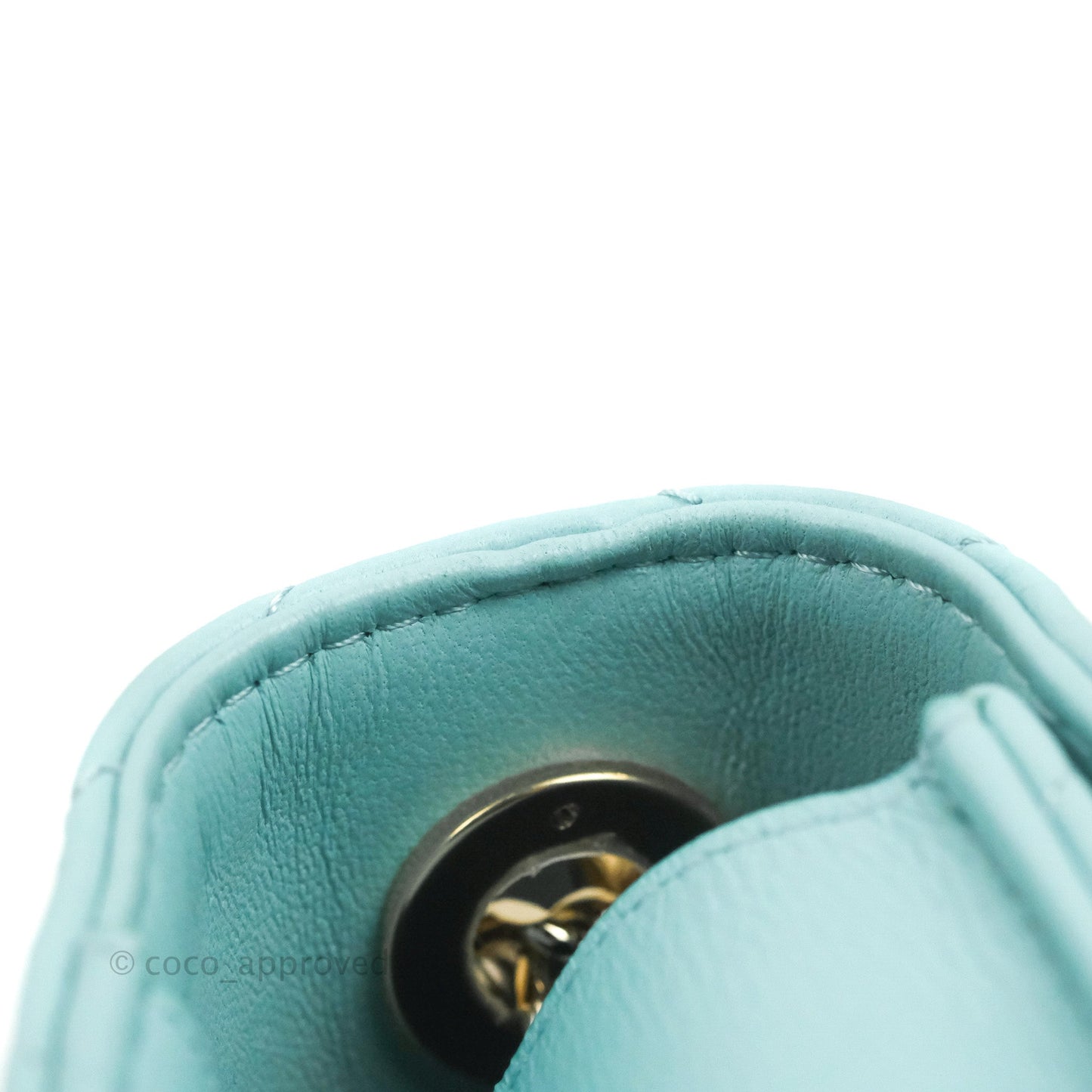 Chanel Mini Quilted Trendy CC Clutch With Chain Tiffany Blue Lambskin Gold Hardware