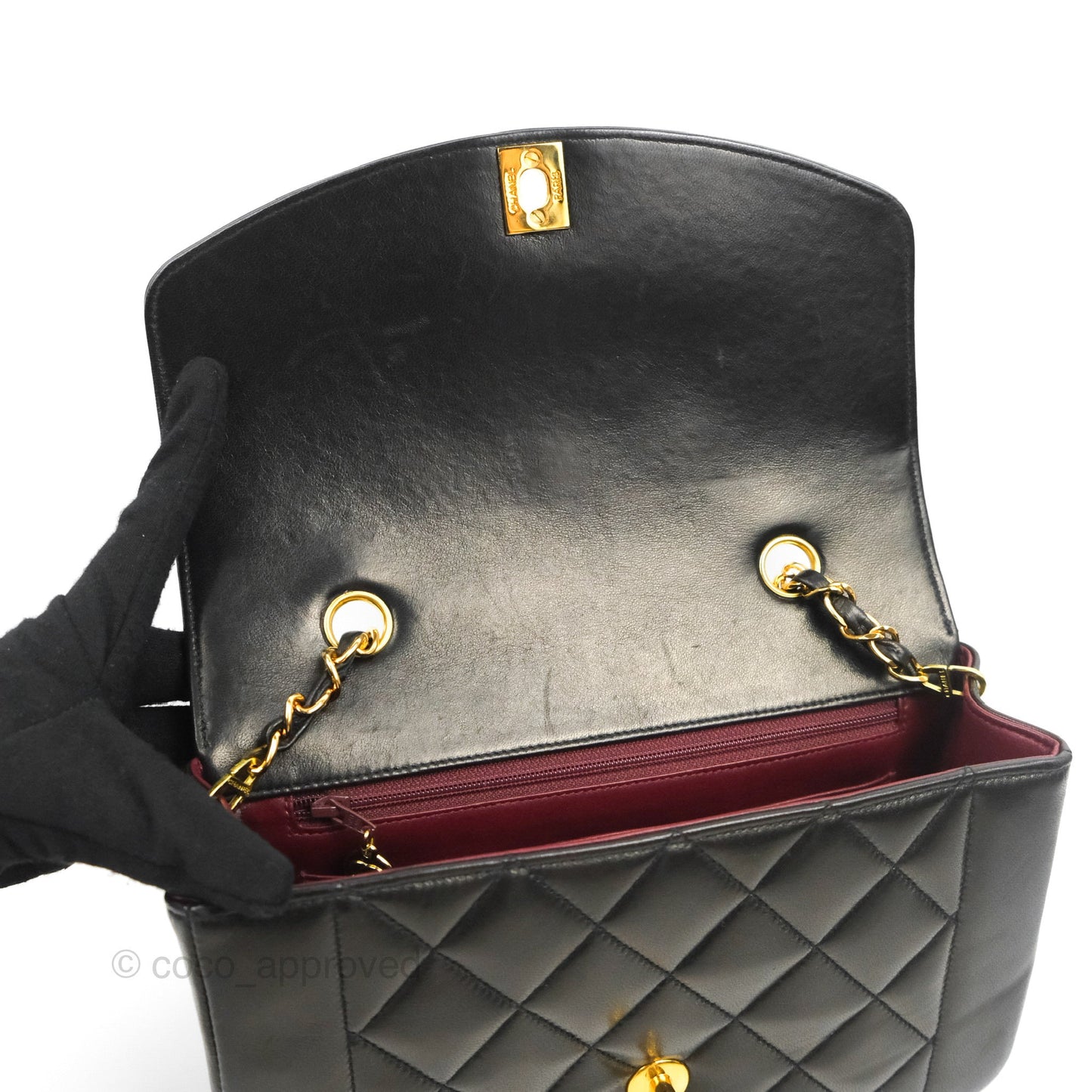 Chanel Vintage Small Quilted Classic Diana Flap Bag Black Lambskin 24K Gold Hardware