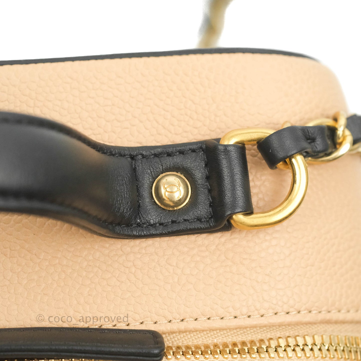 Chanel Quilted Large CC Filigree Vanity Case Beige Caviar Gold Hardware