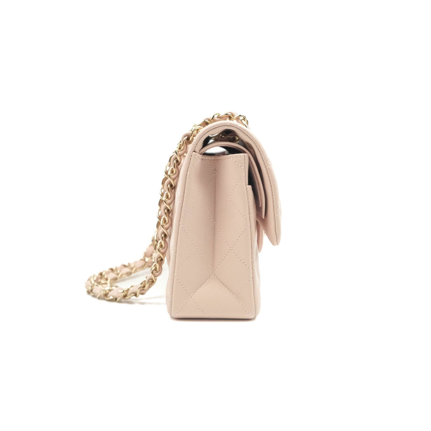 Chanel Classic Small S/M Flap Rose Clair Pink Caviar Gold Hardware 21C
