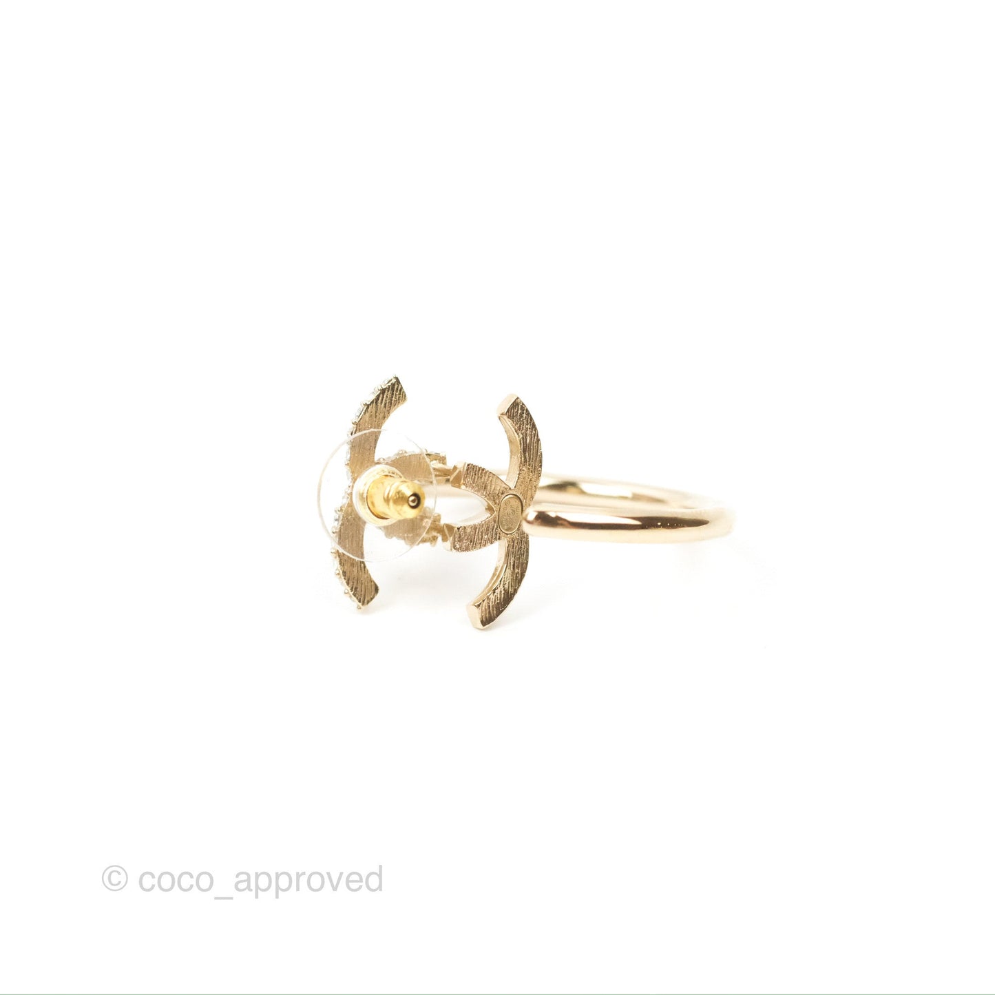 Chanel Crystal CC Hoop Earrings Gold Tone 22K