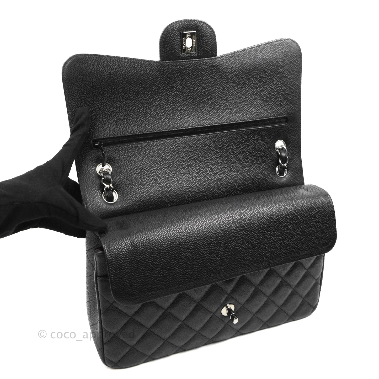 Chanel Jumbo Double Flap Black Caviar Silver Hardware⁣⁣