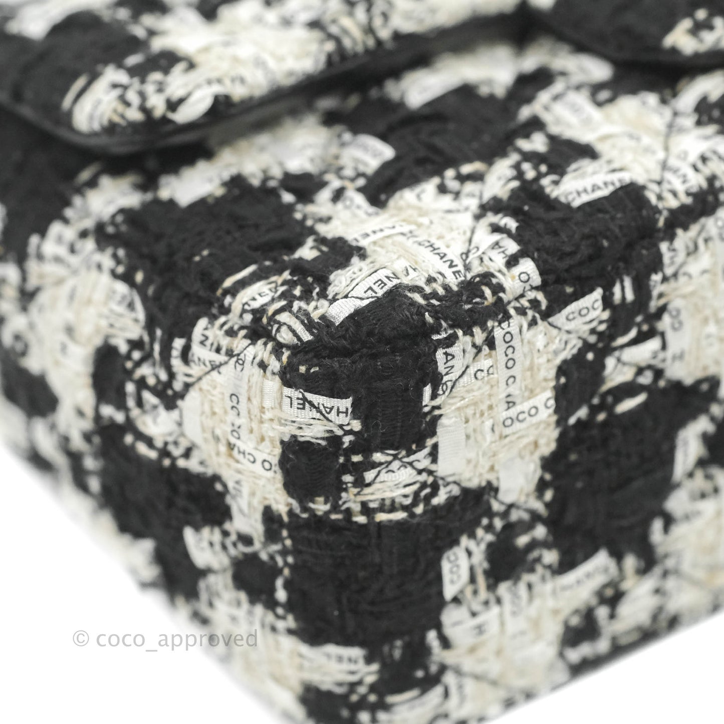 Chanel Quilted Mini Rectangular Flap Tweed Houndstooth Black & White Gold Hardware