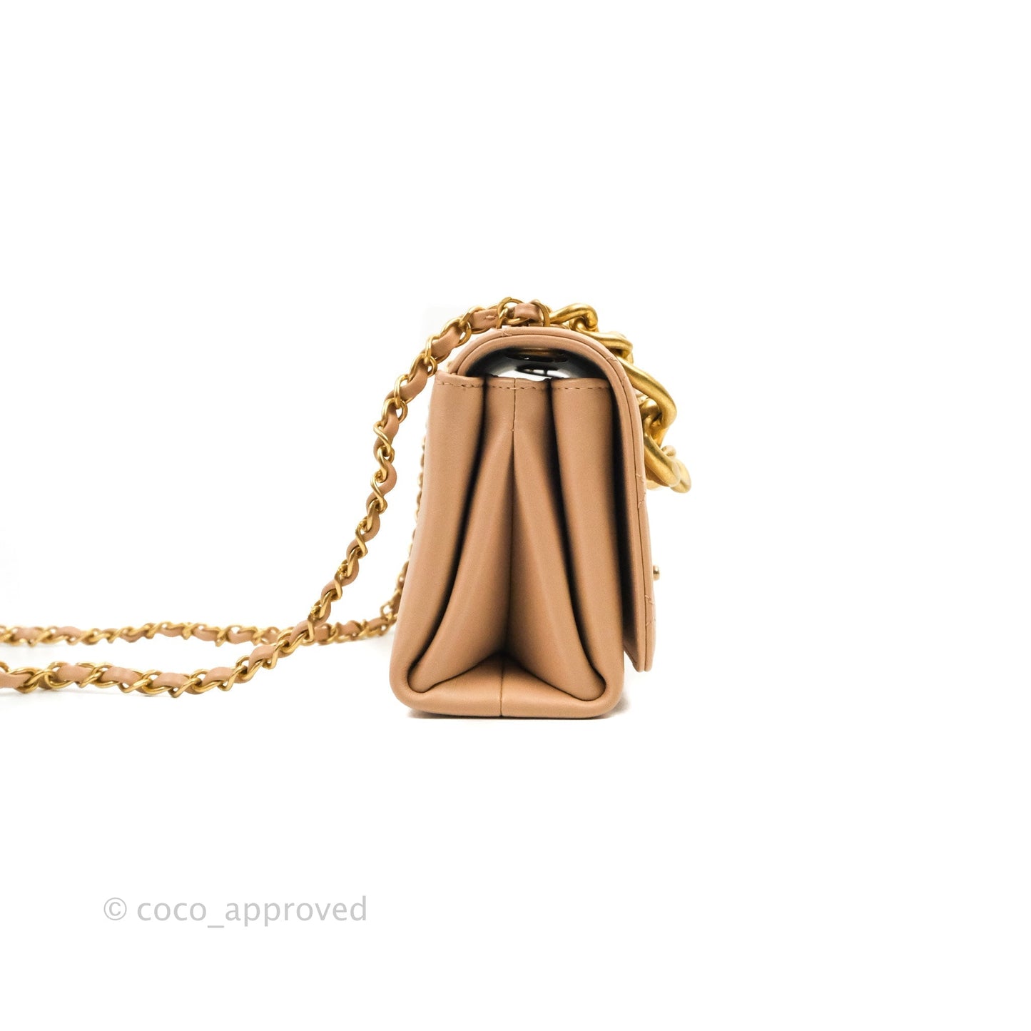 Chanel Pearl Chain Bag Pink Calfskin Aged Gold Hardware