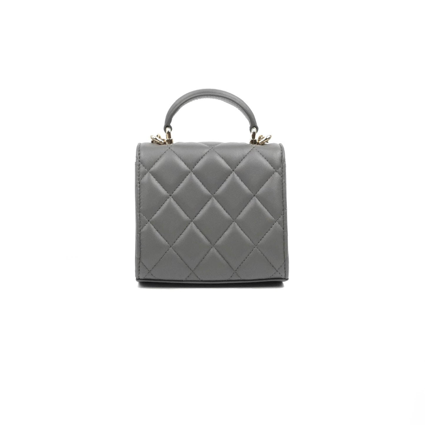 Chanel Mini Handle Clutch With Chain Grey Lambskin Gold Hardware