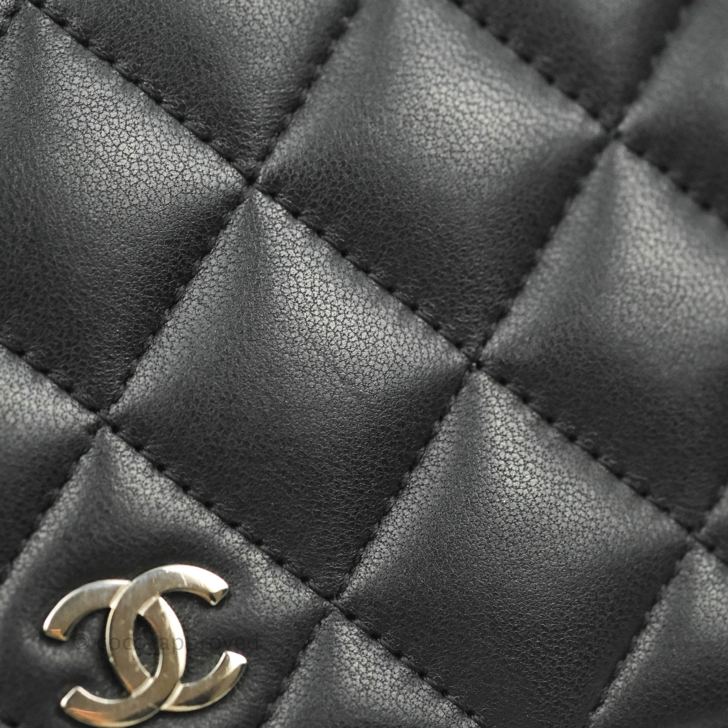 Chanel Quilted Flap Long Wallet Black Lambskin Silver Hardware