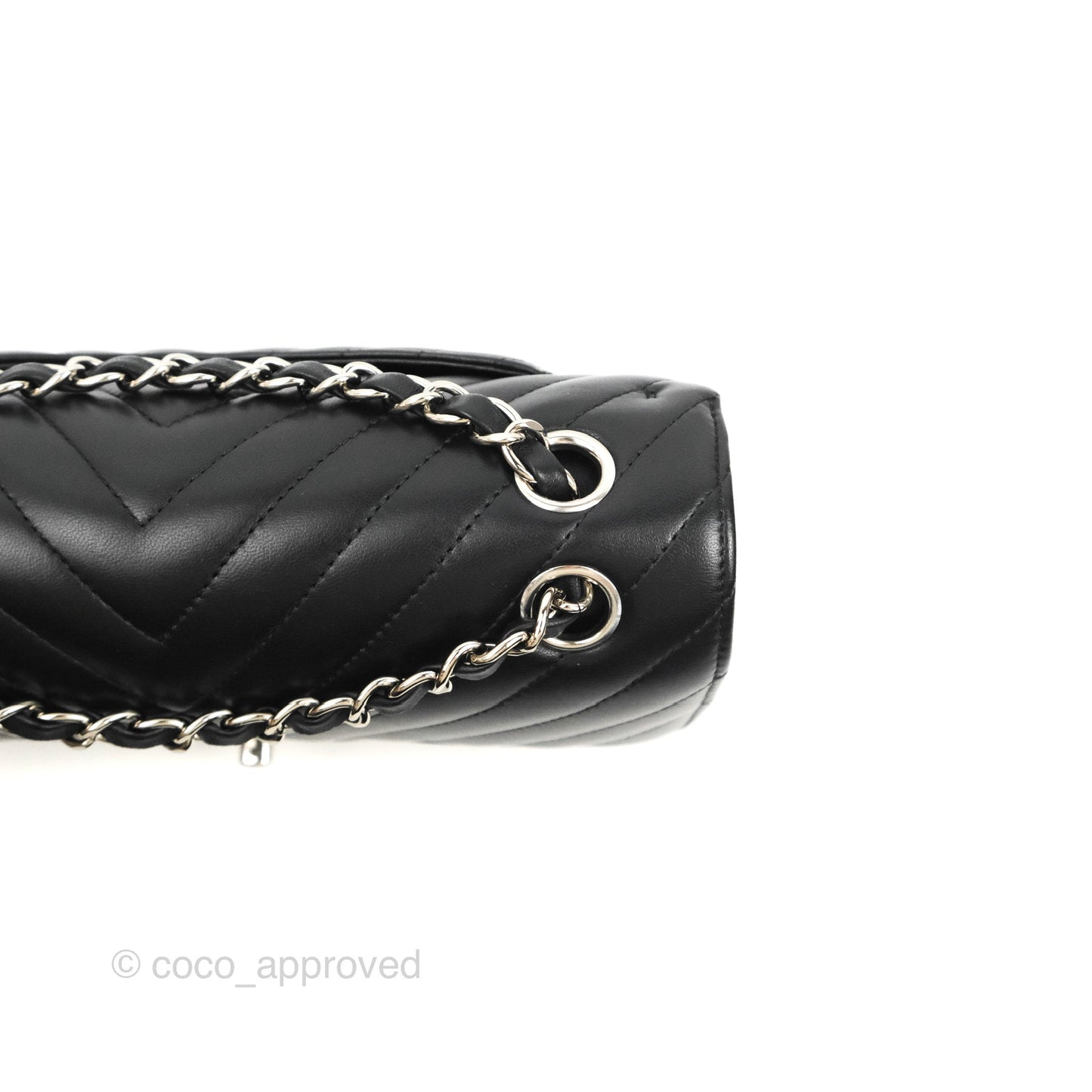 Chanel Small Classic Flap Chevron Black Lambskin Silver Hardware 21C