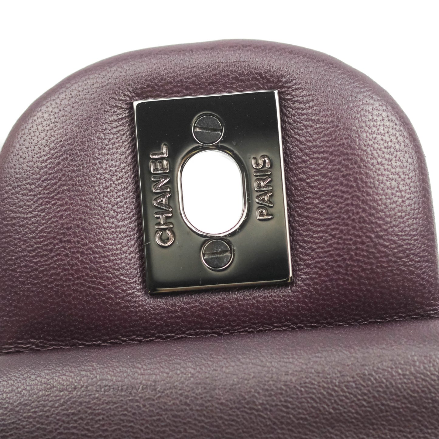 Chanel Classic M/L Medium Flap Quilted Purple Burgundy Lambskin Silver Hardware