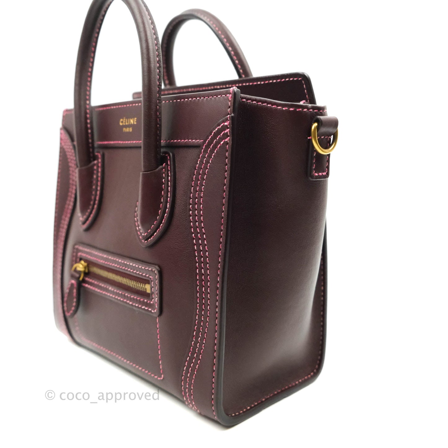 Celine Nano Luggage Bag Burgundy Gold Hardware