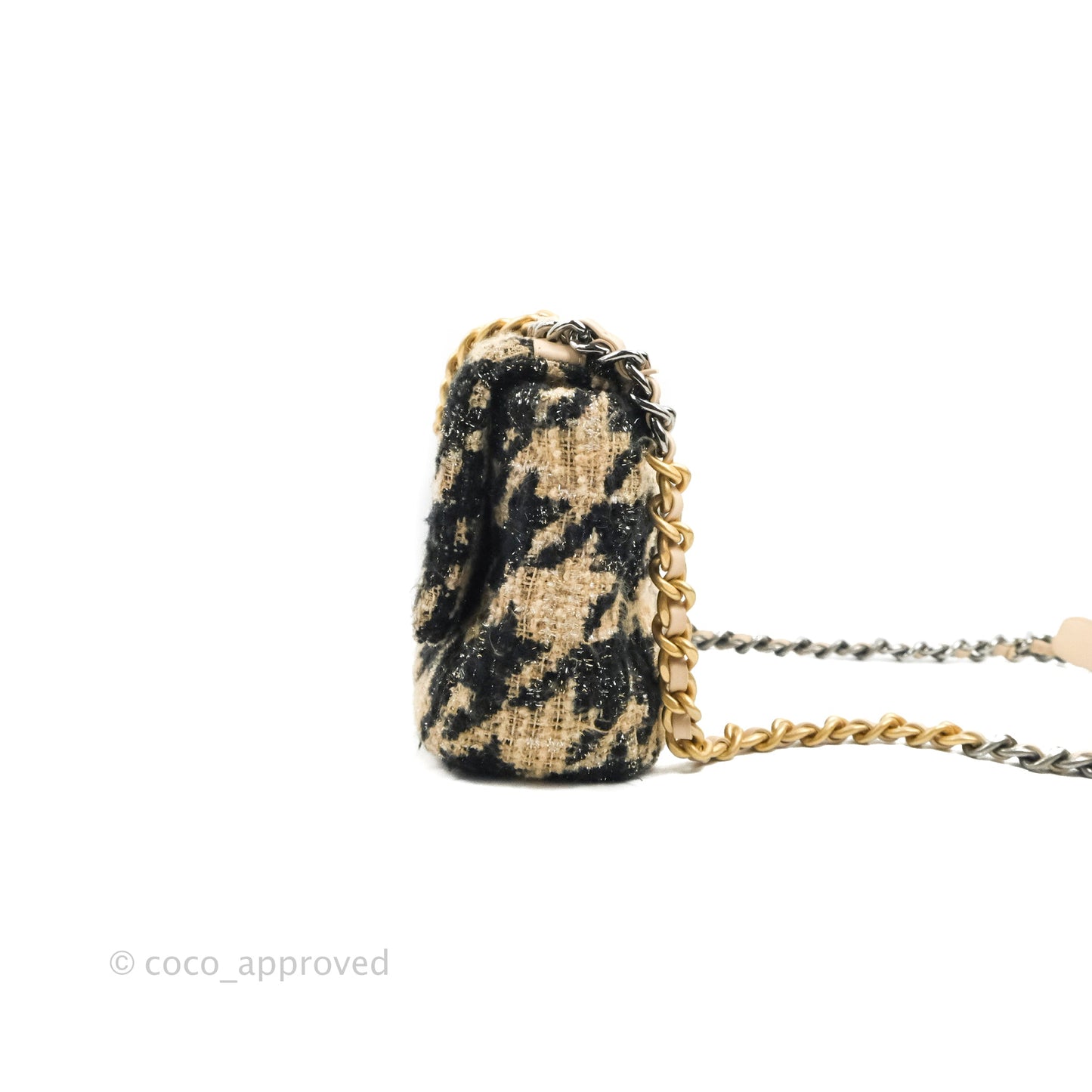 Chanel 19 Small Tweed Houndstooth Black Beige Mixed Hardware