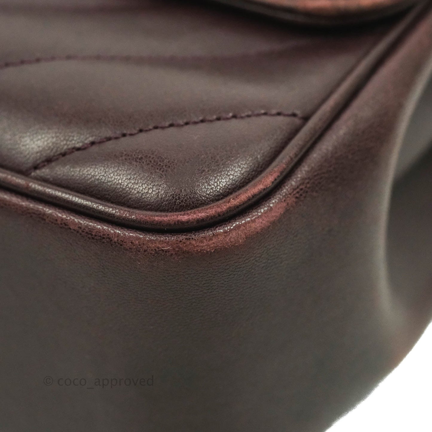 Chanel CC Signature Flap Bag Diagonal Burgundy Calfskin Aged Gold Hardware