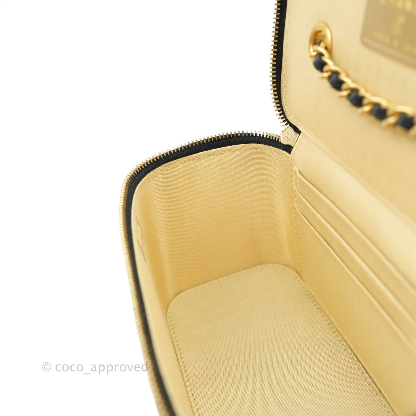 Chanel Vanity with Pearl Crush Chain in Black Lambskin Aged Gold Hardware