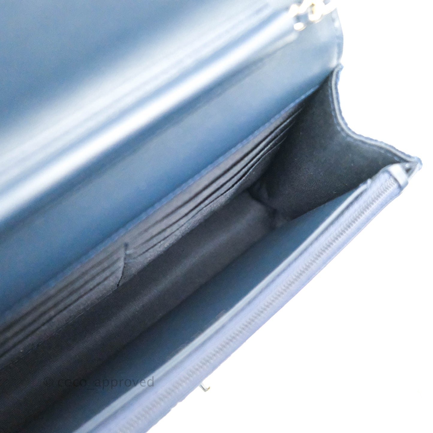 Chanel Quilted Crystal Pearl Crush Wallet on Chain WOC Navy Velvet Gold Hardware